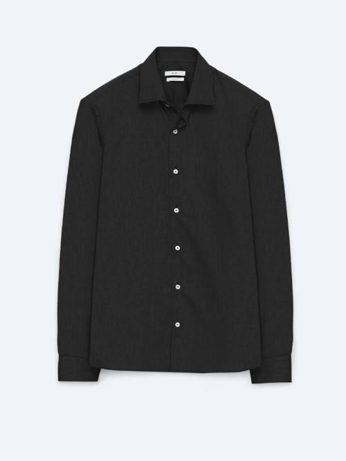 Siyah Regular Fit Dokuma Klasik Pamuk Karışımlı Gömlek