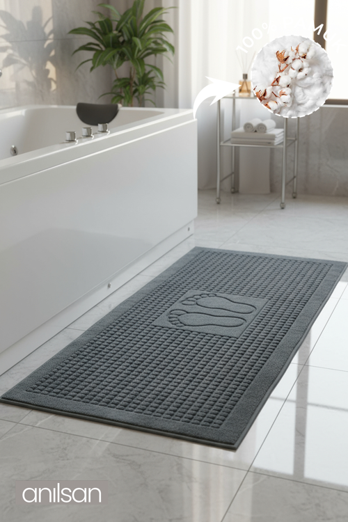 Zivra Antrasit Ayak Havlusu - 60x130Cm, 690Gr, %100 Pamuk, Spa Ve Otel Banyo Paspası, Günlük Kullanıma