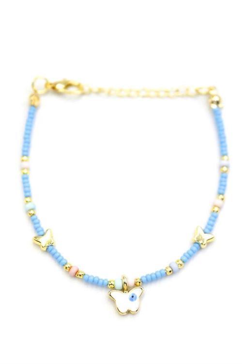 Kelebek Boncuk Bileklik - Açık Mavi