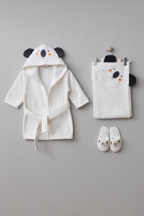 %100 Pamuk Koala Desenli Bebek Bornoz Seti BBTF.BYZ.30047