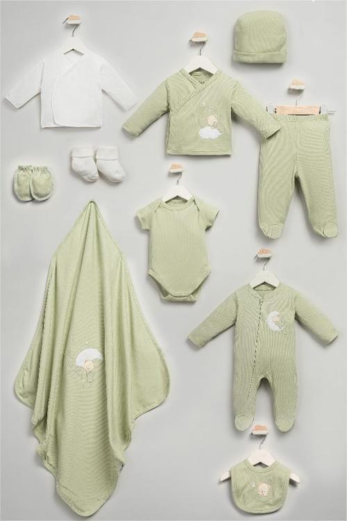 %100 Pamuk Sweet Dreams Desenli 10 Parça Kutulu Yenidoğan Hastane Çıkışı Zıbın Seti BBTF.YSL.10097