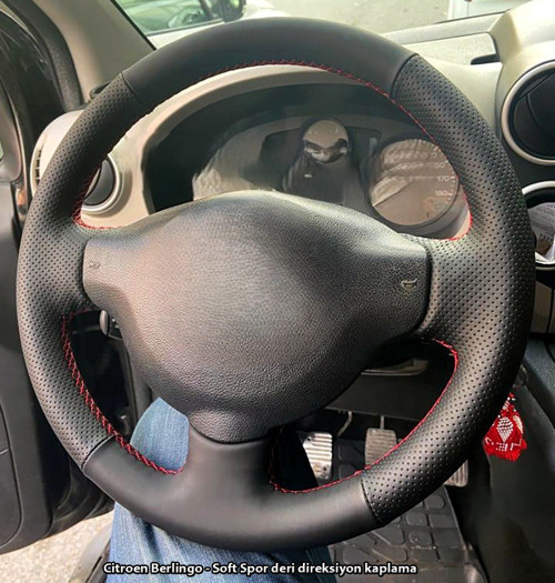 Citroen Berlingo Araca Özel Direksiyon Kılıfı NOKTA DÜZ KIRMIZI İP