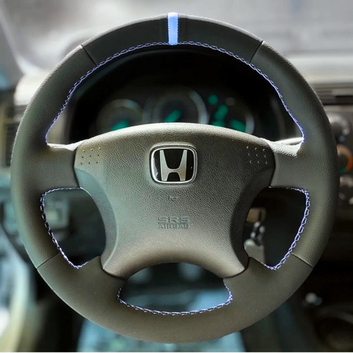 Honda Vtec 2 Araca Özel Direksiyon Kılıfı (Alcantra Düz Mavi Yüzüklü)
