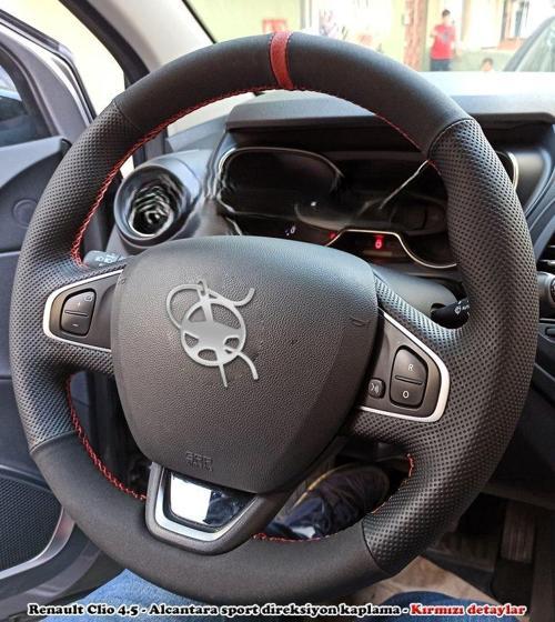 Clio 4 Faz 2 Araca Özel Direksiyon Kılıfı NUBUK NOKTA KIRMIZI YÜZÜKLÜ