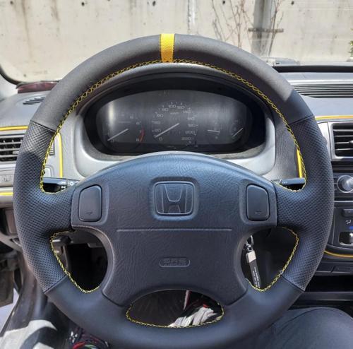Honda Civic 2001 Euro Araca Özel Direksiyon Kılıfı (Noktalı Alcantra Sarı Yüzüklü)