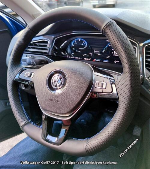 Golf 7 Jetta Passat Tiguan Polo-T-Roc F1 Dikmeli Araca Özel Direksiyon Kılıfı SOFT NOKTA NAPPA 