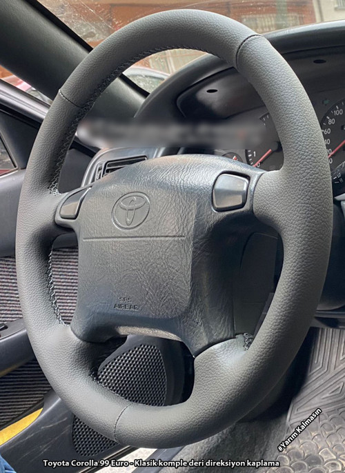 Toyota Corolla Euro 98 2000 Araca Uyumlu Direksiyon Kılıfı (Komple Gri Deri Gri Dikişli)