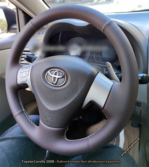 Toyota Corolla 2008 Araca Uyumlu Direksiyon Kılıfı (Kahverengi Deri)