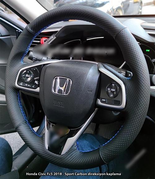 Honda Civic Fc5 Araca Özel Direksiyon Kılıfı (Karbon Nokta Mavi Dikişli)