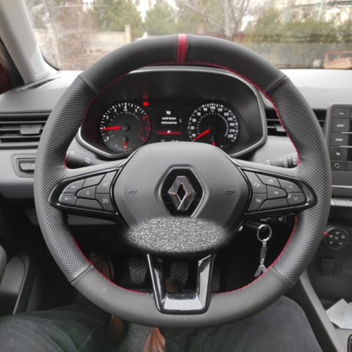 Renault Clio 4,5 Direksiyon Kılıfı (Nubuk Noktalı Kırmızı Yüzüklü)