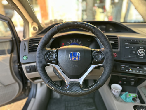 Honda Civic FB7 Araca Özel Dikmeli Direksiyon Kılıfı (Kristal Karbon Soft Nokta Krem ip)