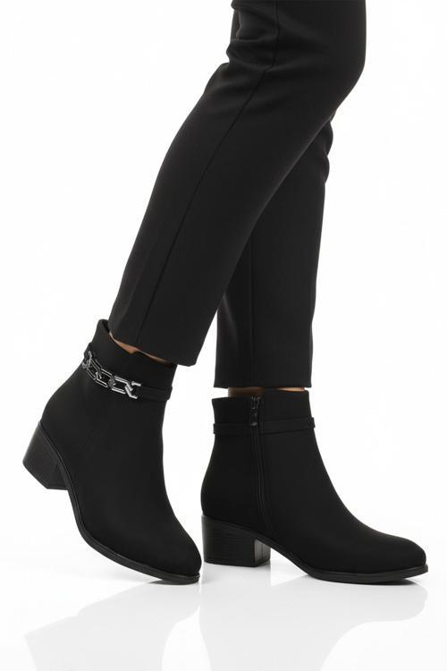 Siyah Zümrüt Fermuarlı Polarlı Kadın Topuklu Bot 325131 Z