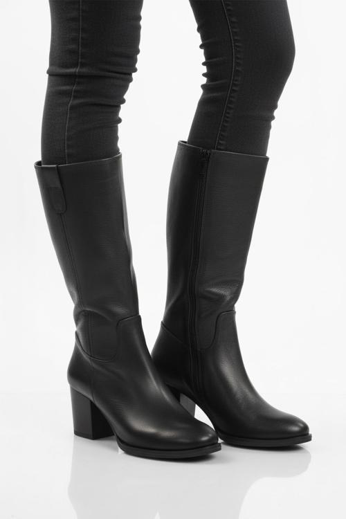 Siyah Hakiki Deri Fermuarlı Polarlı Kadın Çizme 86620-1 Z