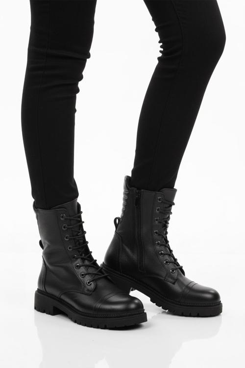 Siyah Hakiki Deri Polarlı Kaymaz Kadın Bot 52682-1 Z