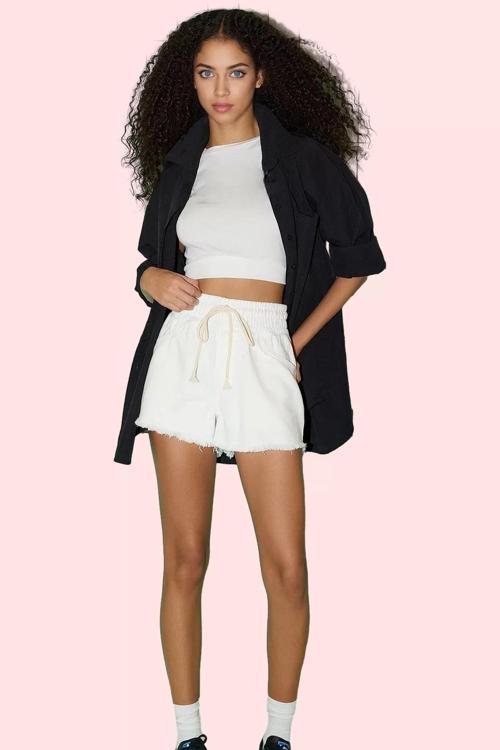 Kadın Yüksek Bel Geniş Paça Denim Şort Yaz Aylarının Vazgeçilmezi Günlük Dayanıklı Malzeme