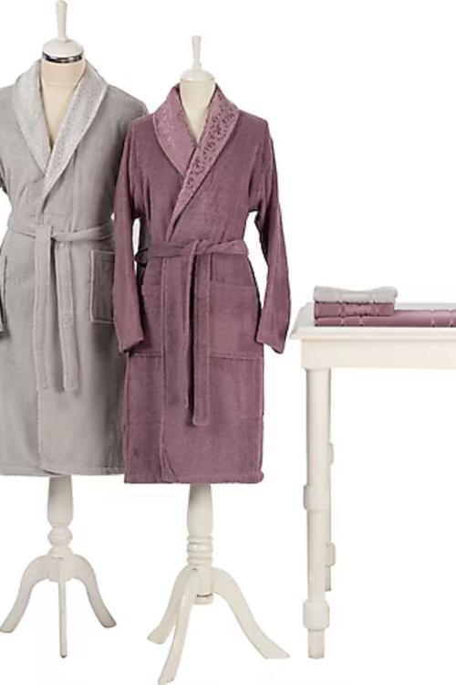 Camellia Aile Bornoz Seti Gri Mürdüm