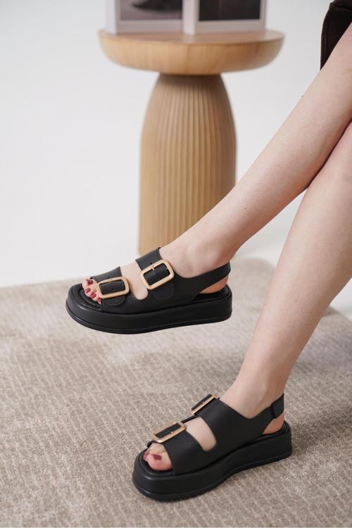 D0893 Günlük Ortopedik Çift Toka Arkadan Lastikli Konforlu Sandalet