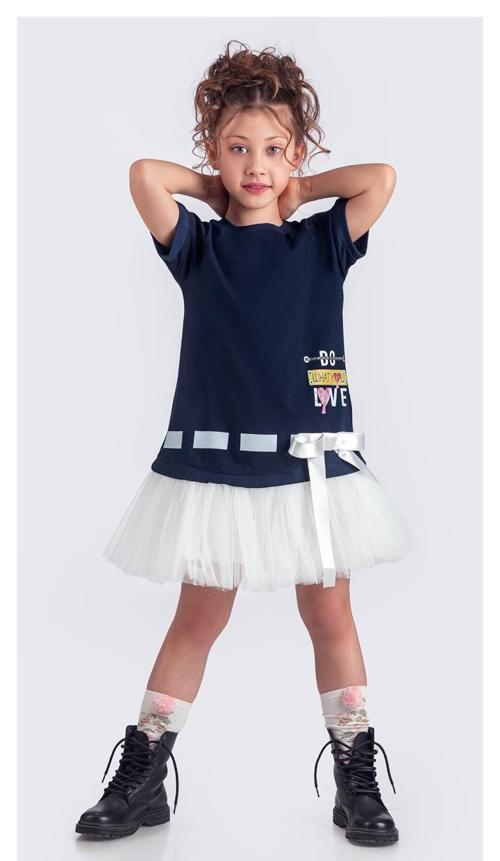 Tütü Etekli Yazlık Penye Kız Çocuk Spor Elbise M00703 LACİVERT