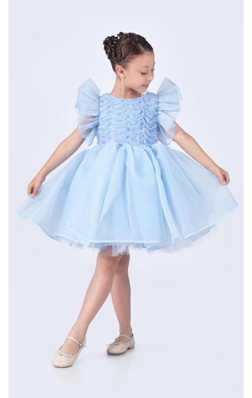 Maronia Kız Çocuk Prenses Model Abiye Elbise - M00746 MAVİ