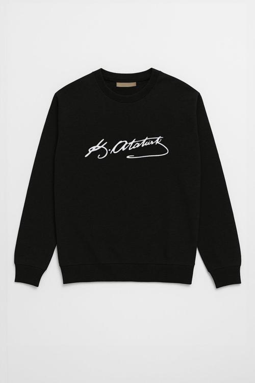 Erkek Atatürk İmzalı Siyah Sweatshirt