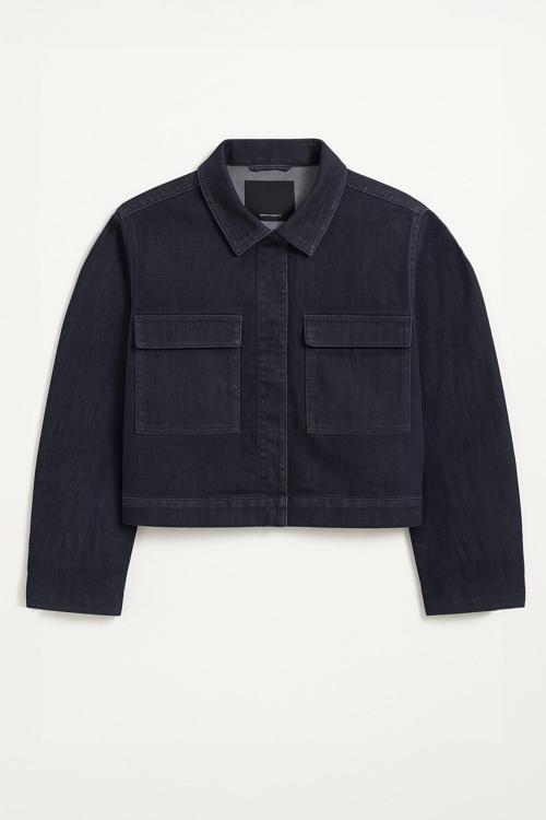 Kadın Cepli Oversize Lacivert Denim Ceket Gömlek