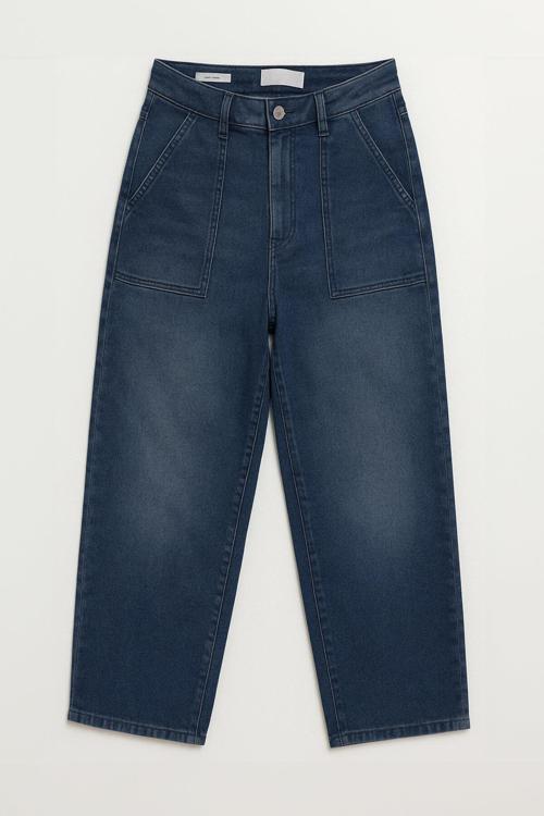 Kadın Normal Bel Barrel Fit Likralı Mavi Jean Pantolon