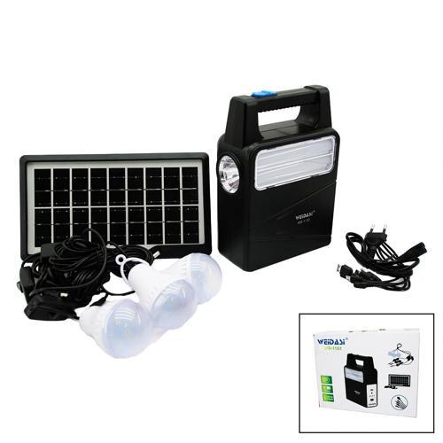 Solar Seyyar Panelli - Fiş Şarjlı 2in1 Dikey Model El Feneri  - 3 Parça  Ampul Kablolu - Powerbank