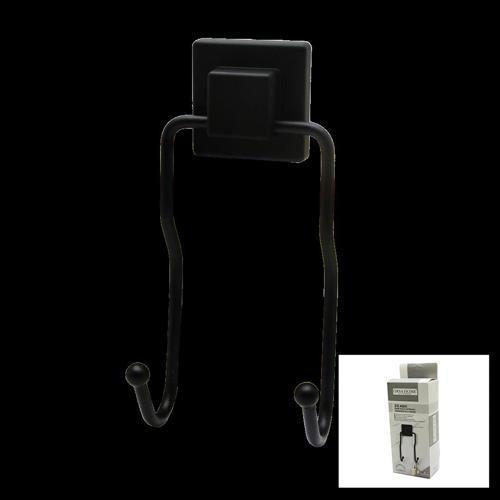 Siyah - 2li Metal Sarkık Askı Kare Güçlü Yapışkanlı 8x9x19cm