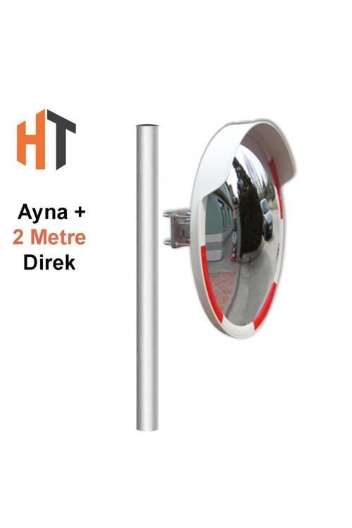 Trafik Güvenlik Aynası 60 Cm Kırmızı-Beyaz Ve 2 M Galvaniz Flanşlı Direk Set