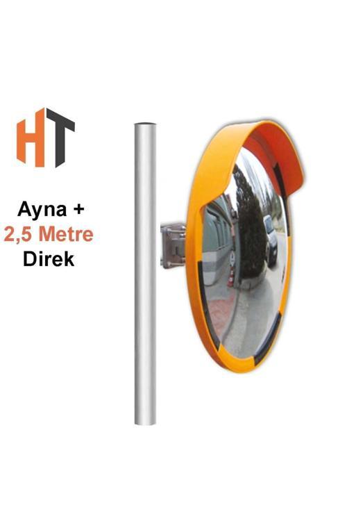Trafik Güvenlik Aynası 60 Cm Sarı-Siyah Ve 2.5 M Galvaniz Flanşlı Direk Set