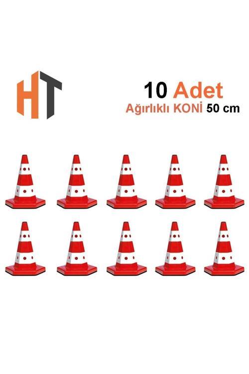 Klasik Kedi Gözlü Trafik Konisi 50 Cm Ağırlıklı Trafik Dubası-10 Adet