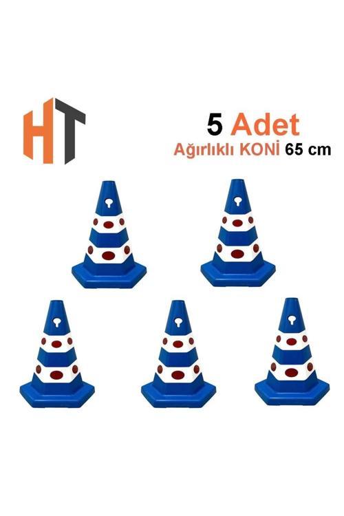 Mavi Kedi Gözlü Altıgen Trafik Konisi 65 Cm Trafik Dubası -5 Set