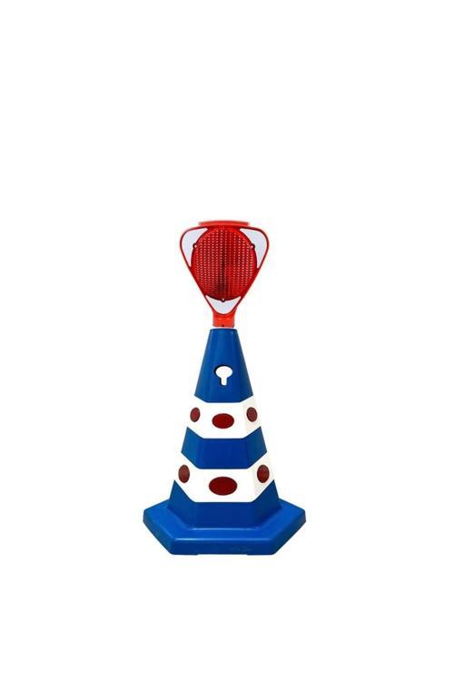 Solar Kırmızı Üçgen Flaşörlü Klasik Kedi Gözlü Trafik Konisi Seti