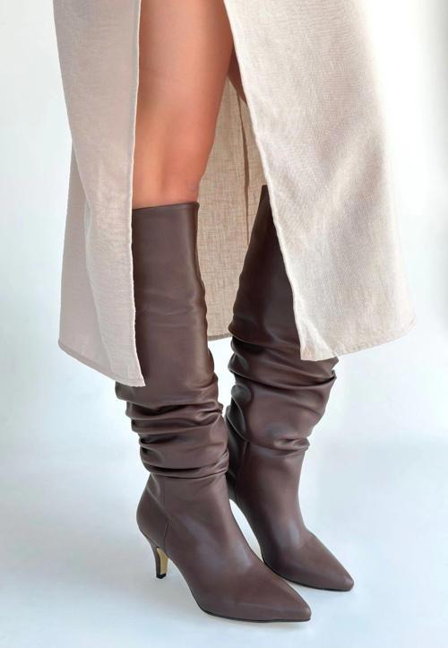 Zelya Kahverengi Cilt Topuklu Çizme