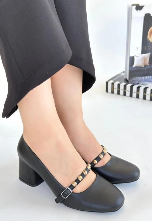 Tino Siyah Cilt Topuklu Ayakkabı