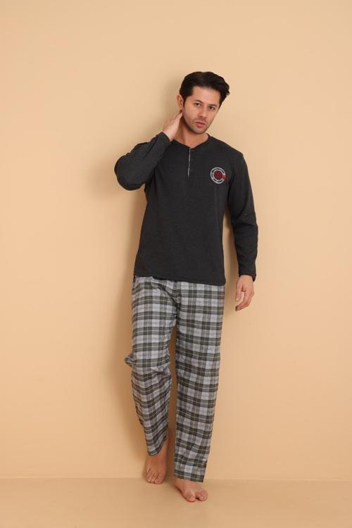 Falkom 7014 İnterlok Kışlık Ekose Pijamalı Erkek Pijama Takımı