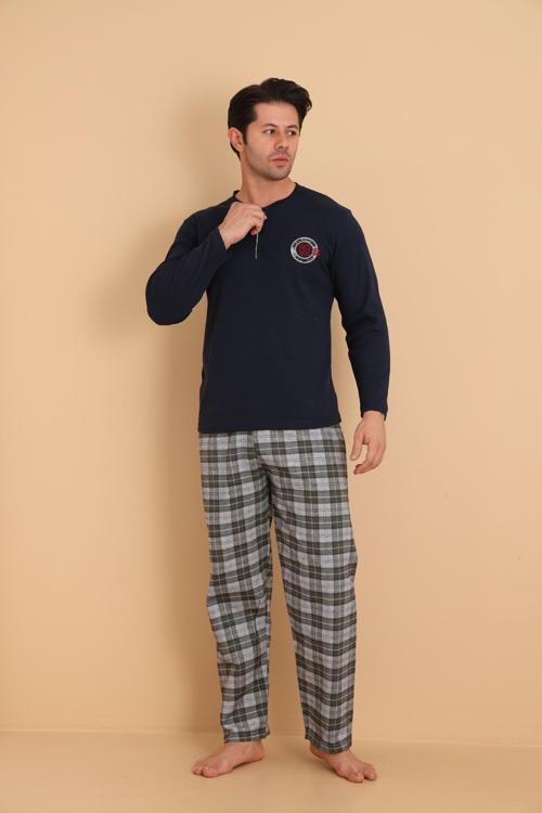 Falkom 7014 İnterlok Kışlık Ekose Pijamalı Erkek Pijama Takımı