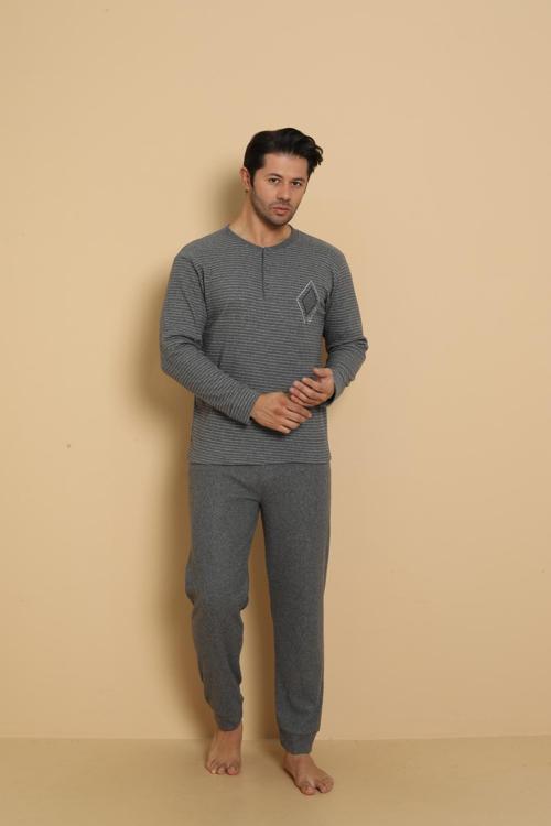 FLK 7008 İnterlok Kışlık Ekose Pijamalı Erkek Pijama Takımı