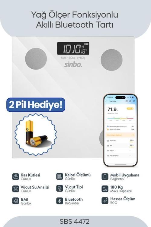 SBS-4472 Bluetooth Dijital Yağ Su Kas Vücut Kitle Endeksi Kilo Ölçer Tartı Baskül