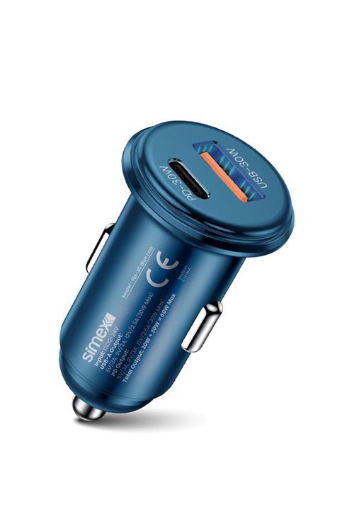 Blue Line SM-30 60W Süper Hızlı Araç Şarj Cihazı PD 3.0 QC 4.0 Çift Port Mavi