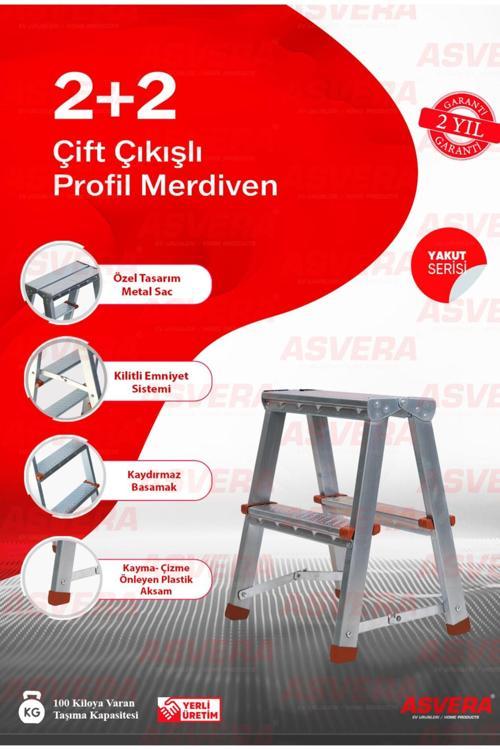 Yakut Serisi 2 2 Basamaklı Çift Çıkışlı Galvanizli Profil Merdiven (EV, BAHÇE, IŞYERİ IÇİN UYGUN)