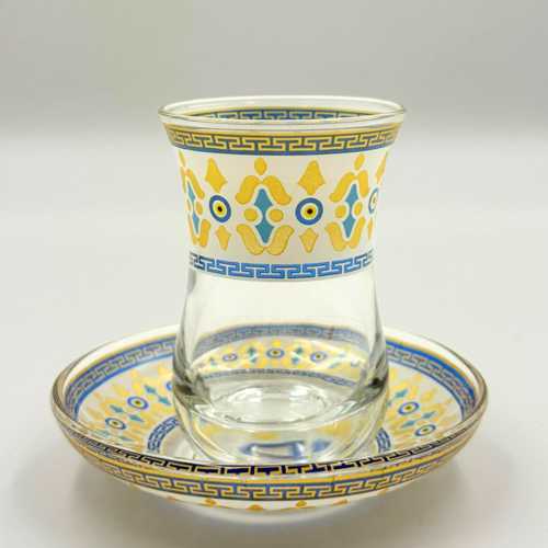 Altın Yaldızlı Dekoratif Cam 6 Kişilik Çay Bardağı Seti