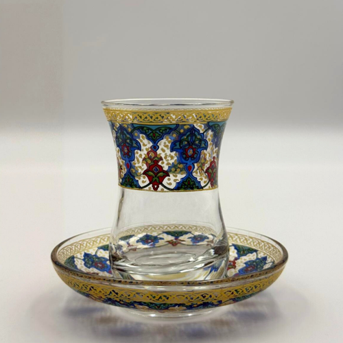  İznik Motifli 6 Kişilik Çay Bardağı Seti