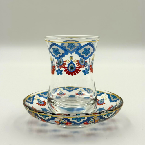 El Boyama Desenli 6 Kişilik Çay Bardağı Seti