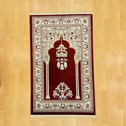 Geleneksel Motifli Yünlü Seccade Bordo
