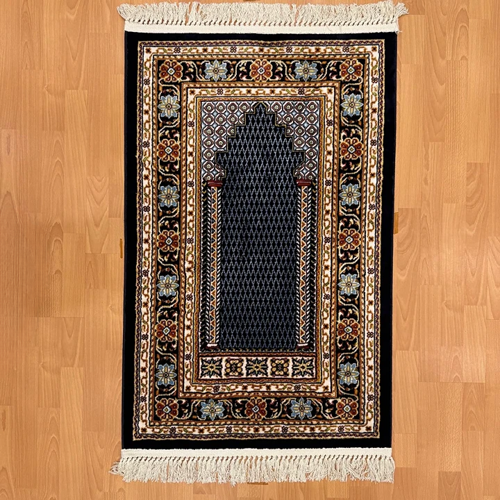 Lalezar Motifli Yünlü Seccade Siyah