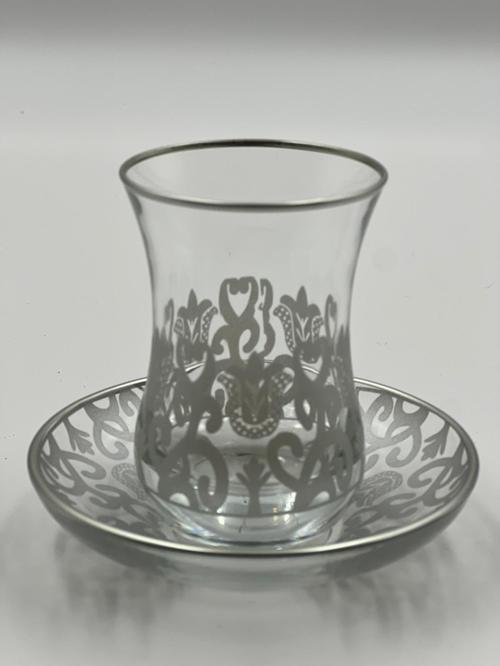 Gümüş Motifli Saray Desenli 6 Kişilik Çay Bardağı Takımı