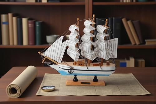 Dekoratif Ahşap El Yapımı Yelkenli Gemi Maketi Masaüstü Biblo Ev Ofis Hediyesi 24 cm. Model B