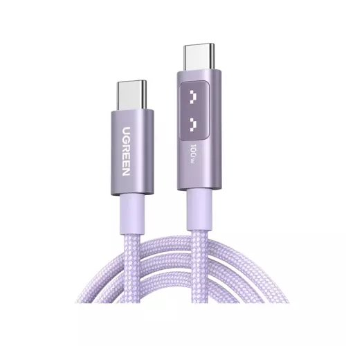 Uno USB-C 100W 5A QC PD Örgülü Hızlı Şarj Kablosu, 1 Metre, Mor, 65092