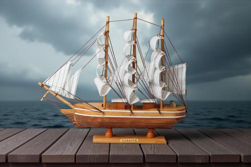 Dekoratif Ahşap El Yapımı Yelkenli Gemi Maketi Masaüstü Biblo Ev Ofis Hediyesi 40 cm. Model B